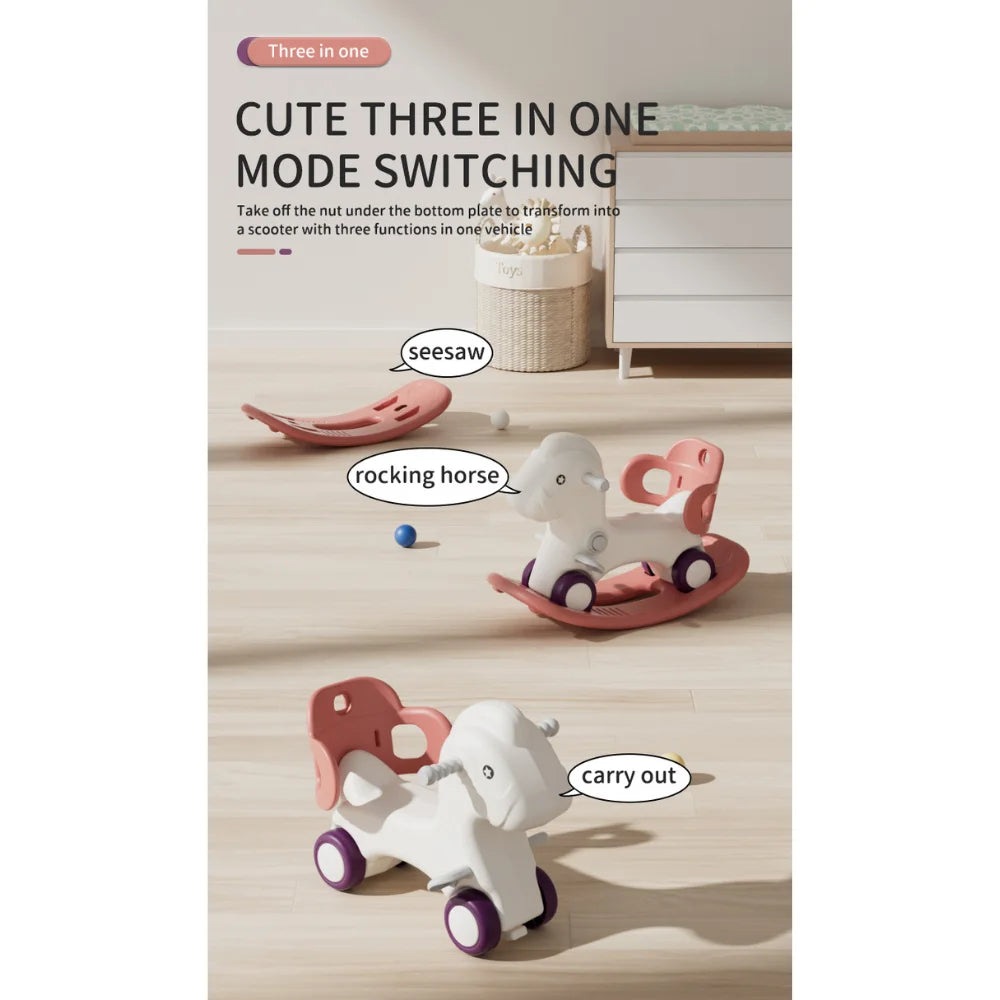 3 in 1 multifunctional Kids Rocking Horse with mat