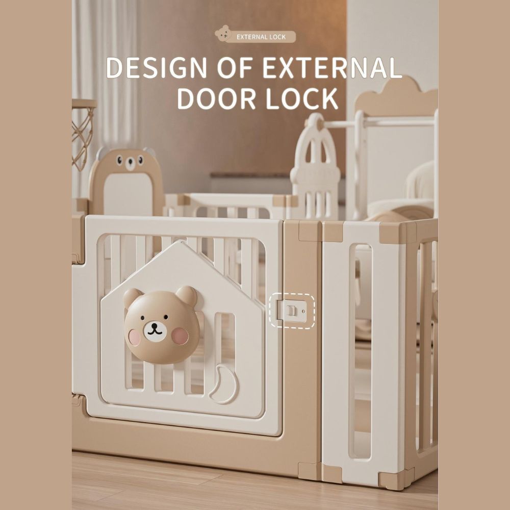 Bear Enclosure Kids Large Playpen Set 17pcs-slide, Swing, Basketball Hoop & More