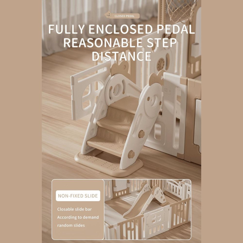 Bear Enclosure Kids Large Playpen Set 17pcs-slide, Swing, Basketball Hoop & More