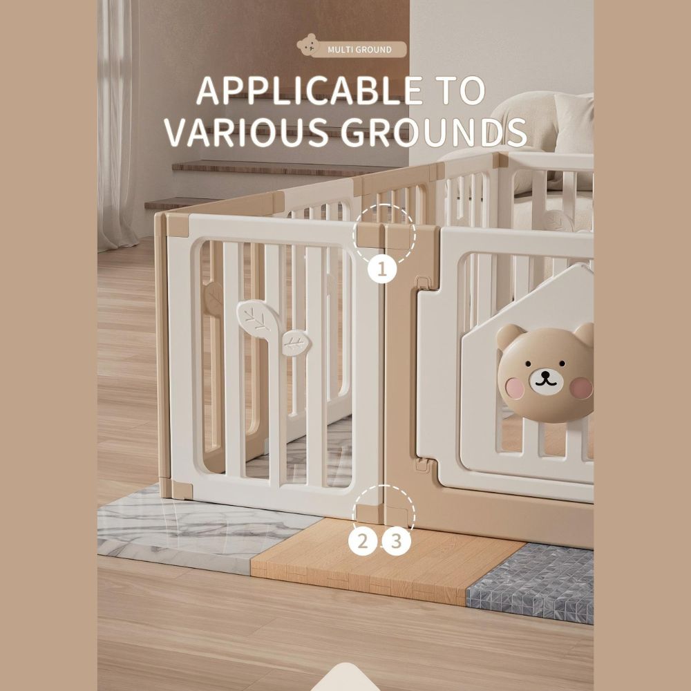 Bear Enclosure Kids Large Playpen Set 17pcs-slide, Swing, Basketball Hoop & More