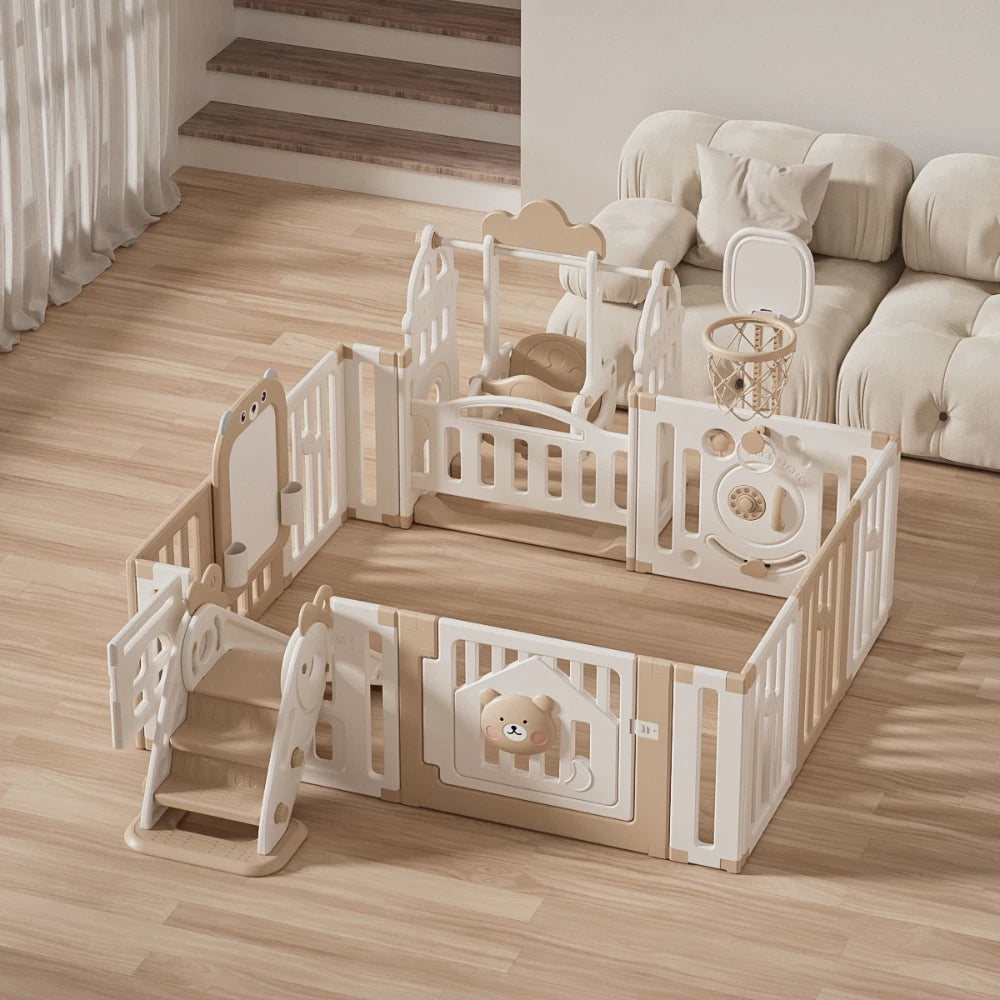 Bear Enclosure Kids Playpen Set 11pcs-Slide, Swing & more-kiwibargain.co.nz