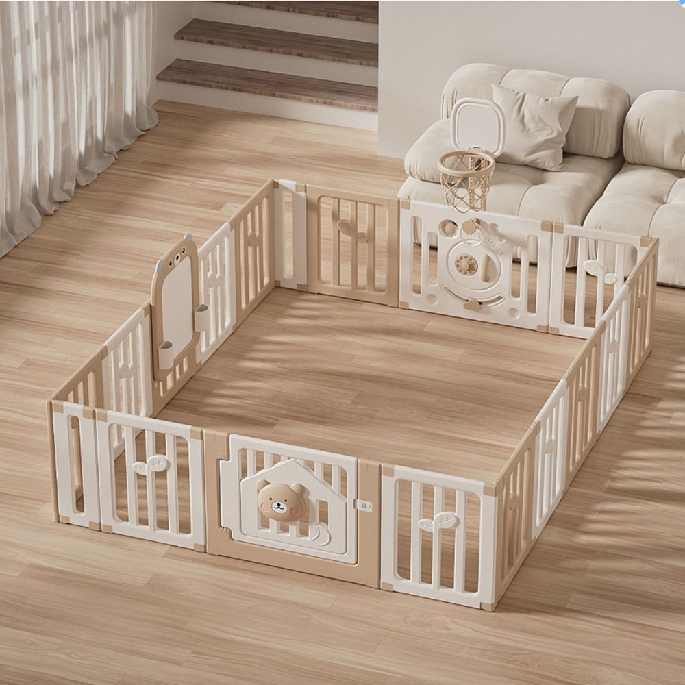 Bear Enclosure Kids Playpen With Basketball Hoop & Drawing Board 18pcs