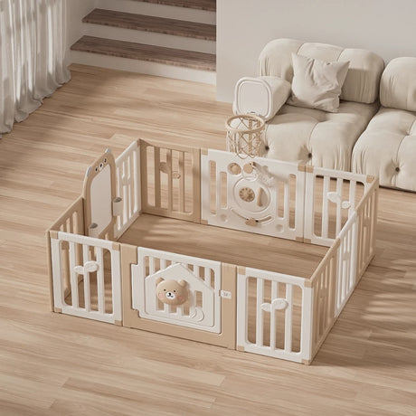 Bear Enclosure Kids Playpen with Basketball Hoop & Drawing Board 12pcs-kiwibargain.co.nz