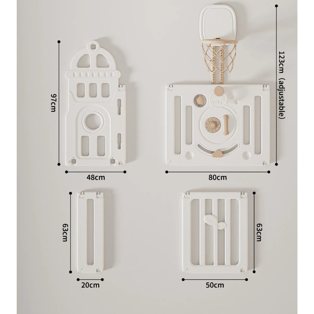 Bear Enclosure Kids Playpen with Basketball Hoop & Drawing Board 12pcs