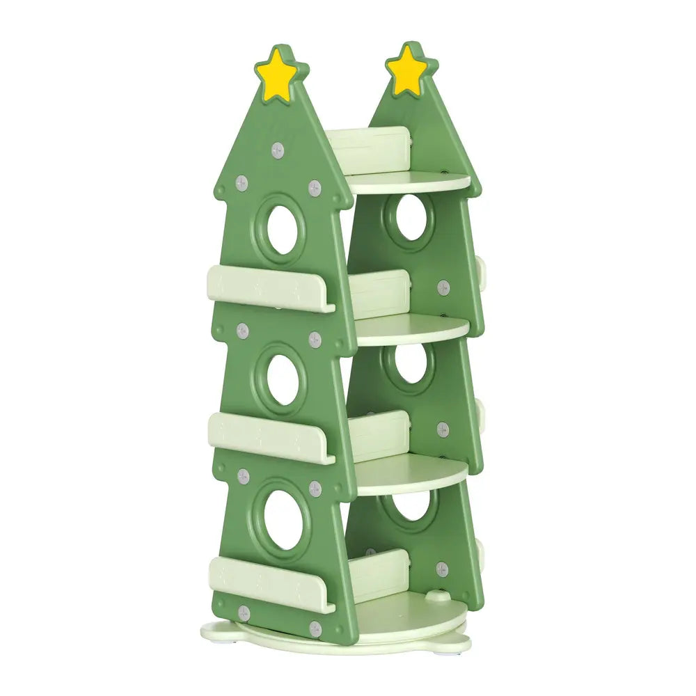 Christmas Tree Rotating Kids Bookshelf with Six Storage Panels