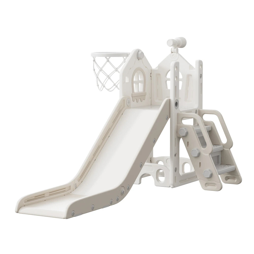 Kids House Slide with Basketball Hoop and Telescope