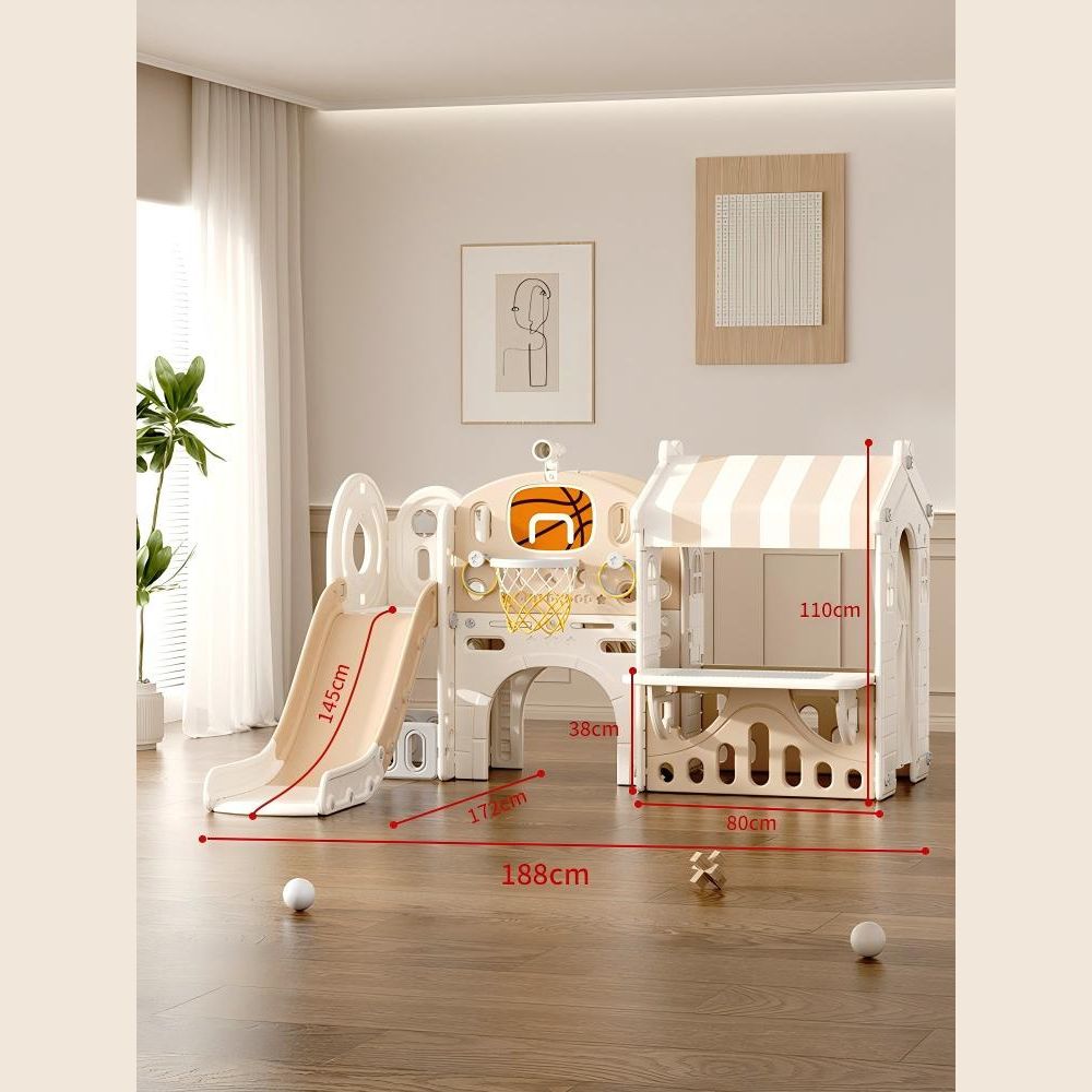 Kids Indoor Tent Slide & Climbing Playset with Basketball Hoop & Telescope