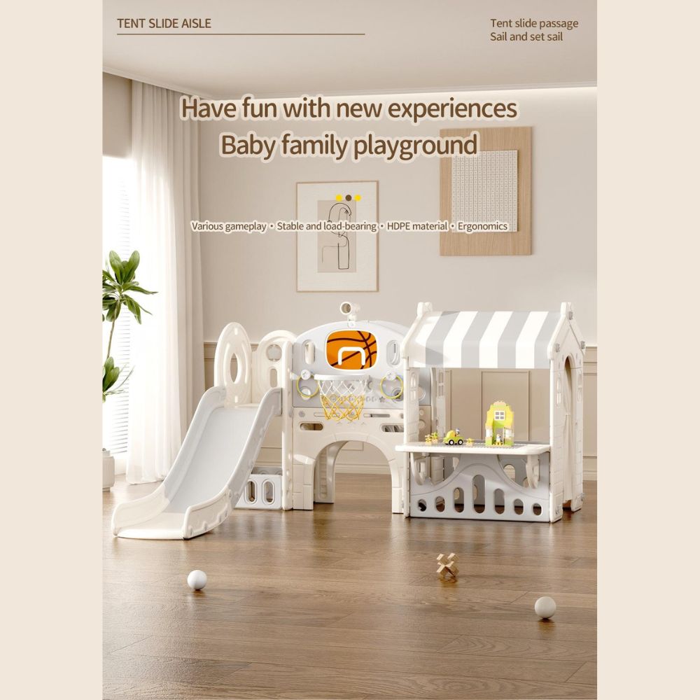 Kids Indoor Tent Slide & Climbing Playset with Basketball Hoop & Telescope
