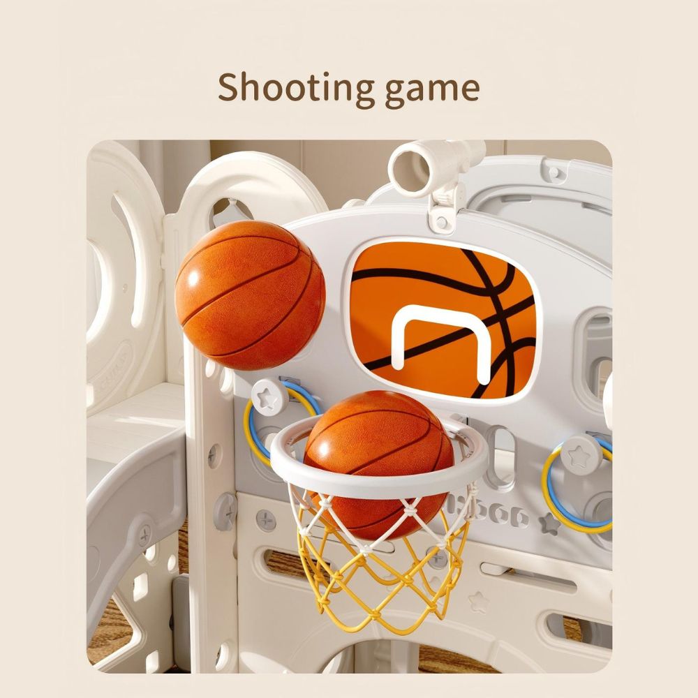 Kids Indoor Tent Slide & Climbing Playset with Basketball Hoop & Telescope