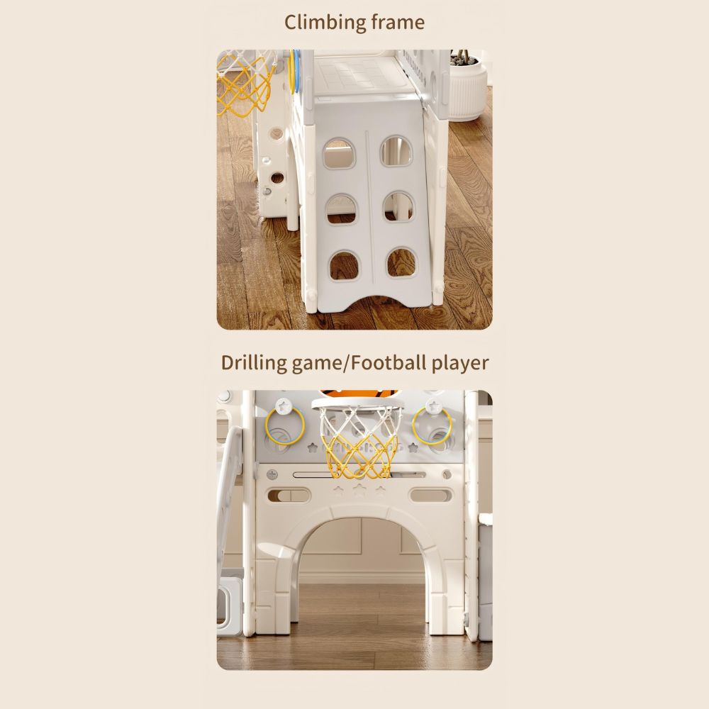 Kids Indoor Tent Slide & Climbing Playset with Basketball Hoop & Telescope