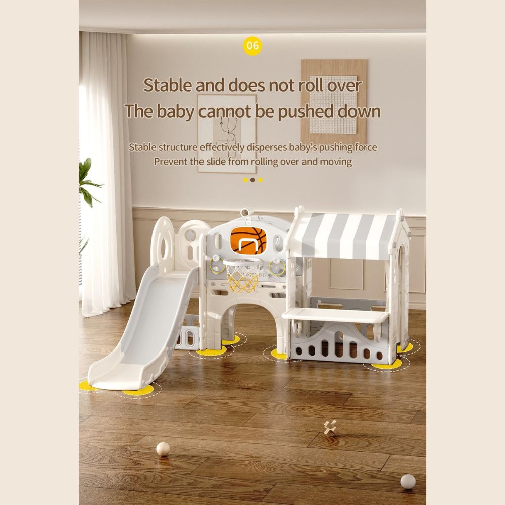 Kids Indoor Tent Slide & Climbing Playset with Basketball Hoop & Telescope