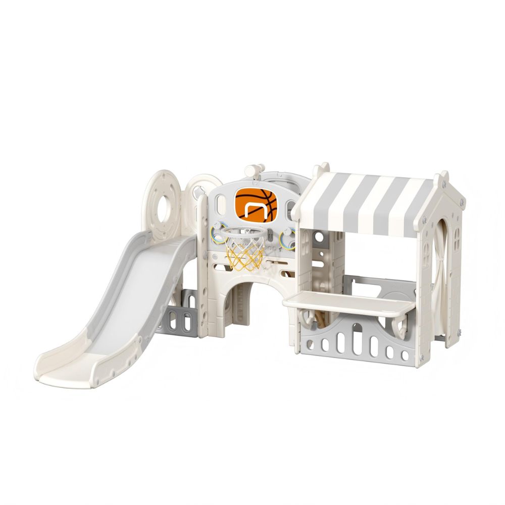 Kids Indoor Tent Slide & Climbing Playset with Basketball Hoop & Telescope