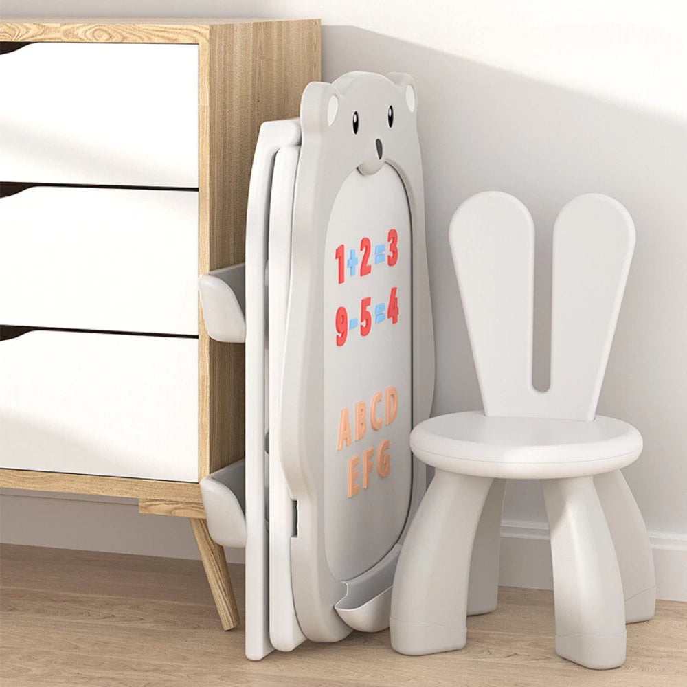 Kids Magnetic Drawing Board with Bookshelf and Chair