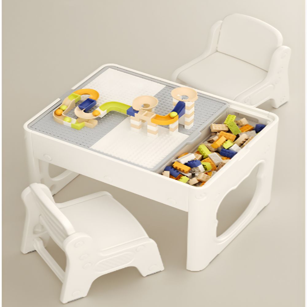 Kids Multifunction Activity Table with 2 Chairs & Building Blocks