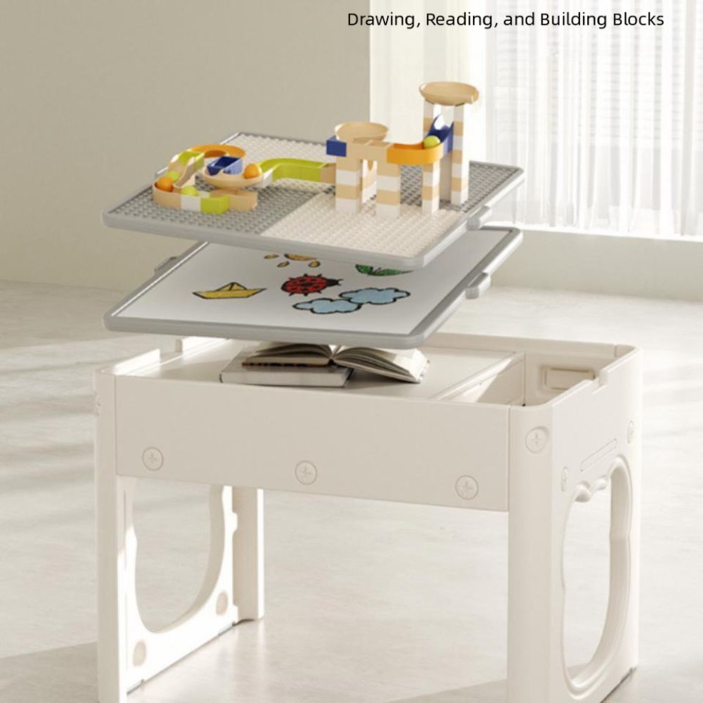 Kids Multifunction Activity Table with 2 Chairs & Building Blocks