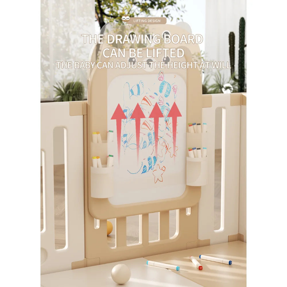Kids Playpen New Owl Design with Basketball Hoop & Drawing Board