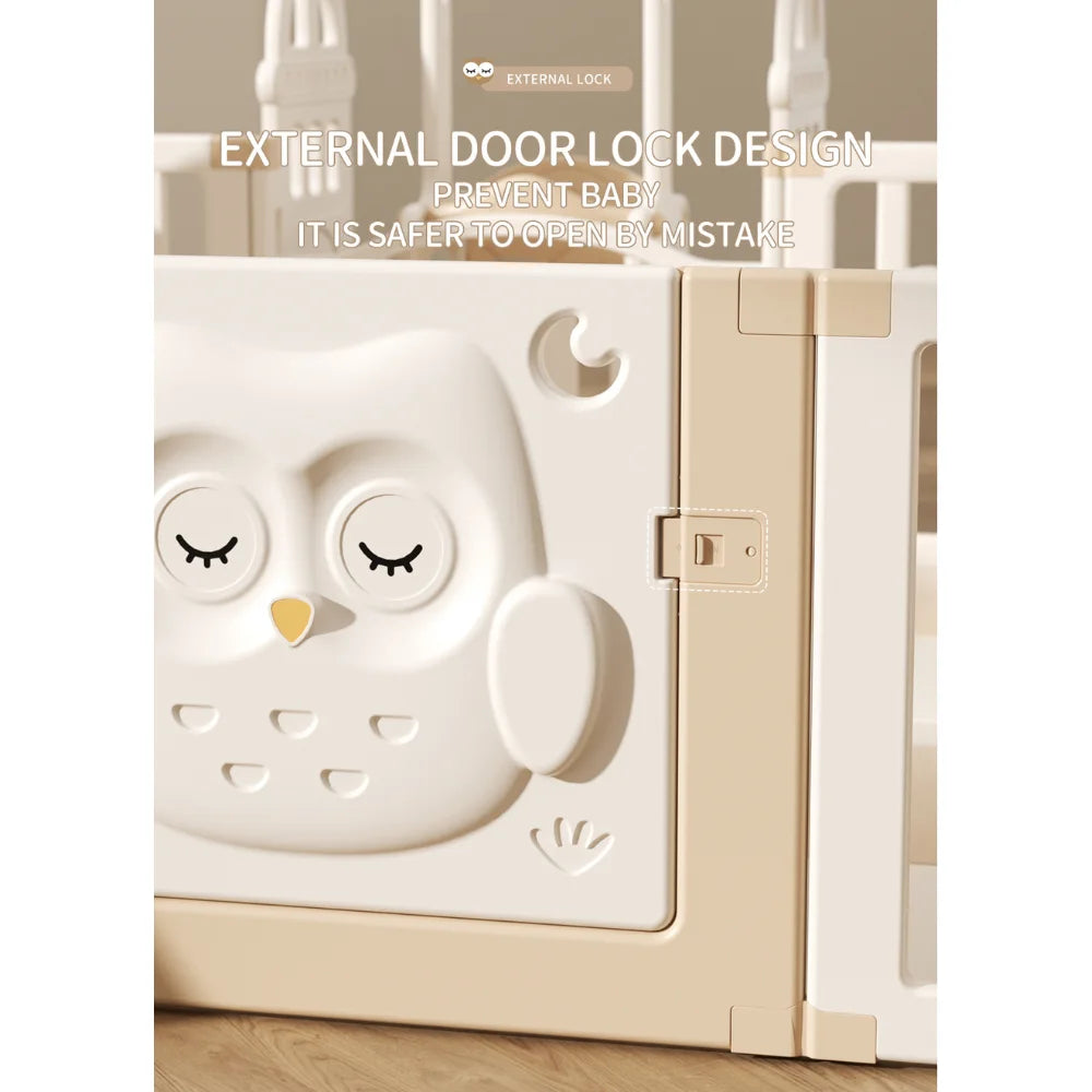 Kids Playpen New Owl Design with Basketball Hoop & Drawing Board