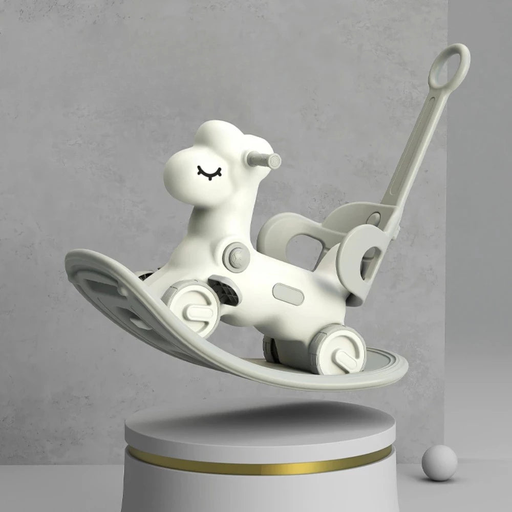 White rocking horse toy on a gray background