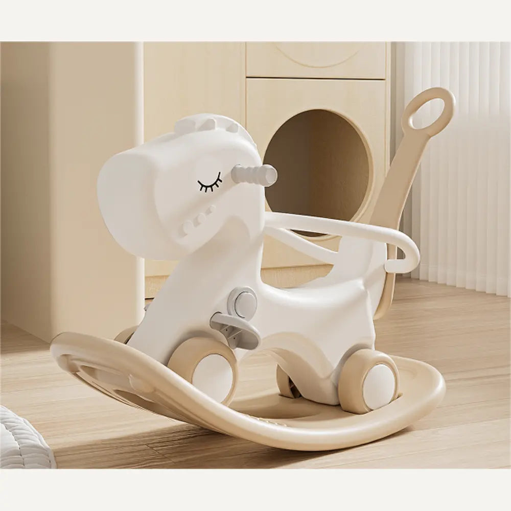 Kids Rocking Horse with Push Handle and Guardrail