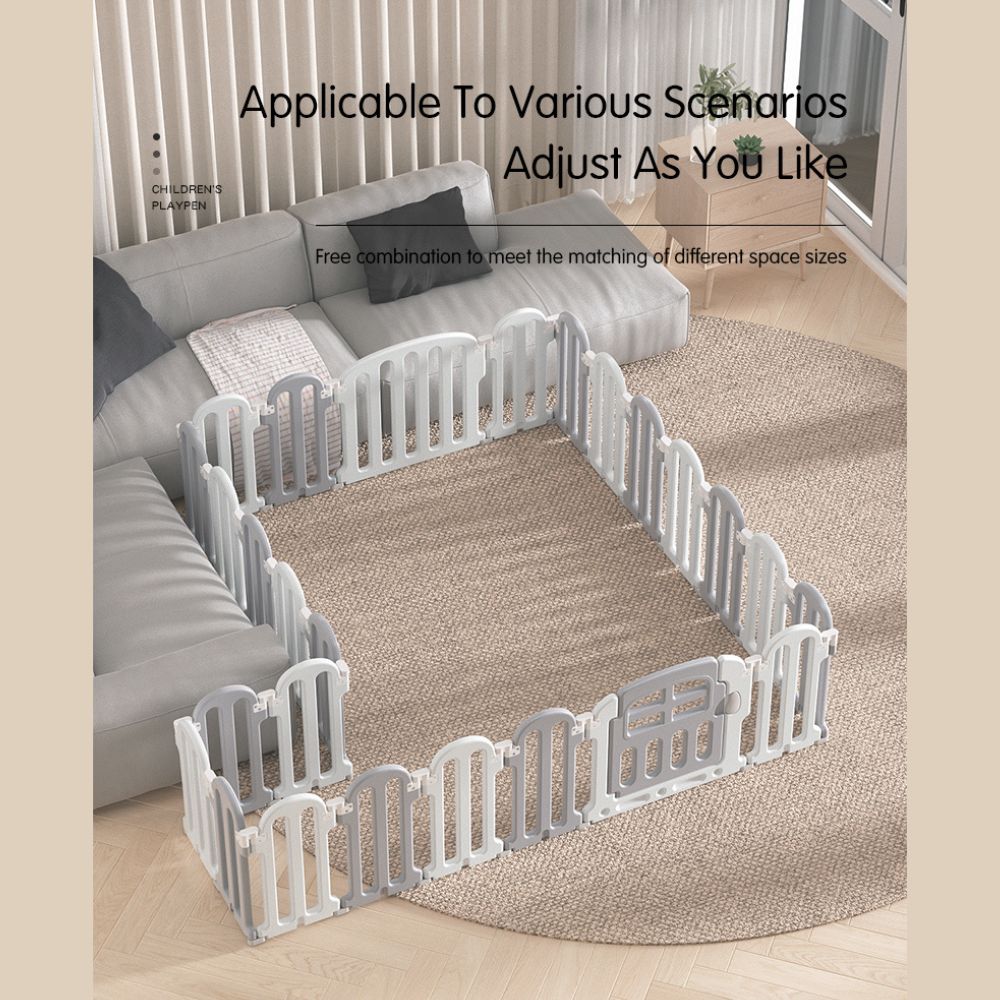 Modular Baby Playpen with Safety Gate & Lock, Grey & White