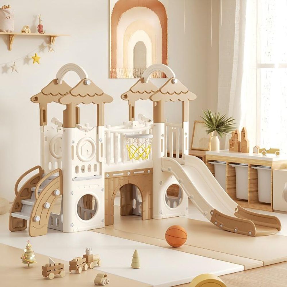 Tree House Kids Indoor Double Slide with 2 Telescopes - Enclosed Play Set