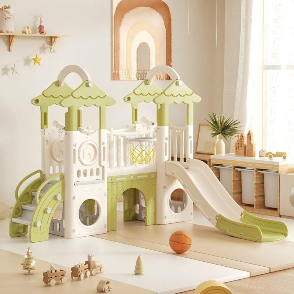 Tree House Kids Indoor Double Slide with 2 Telescopes - Enclosed Play Set