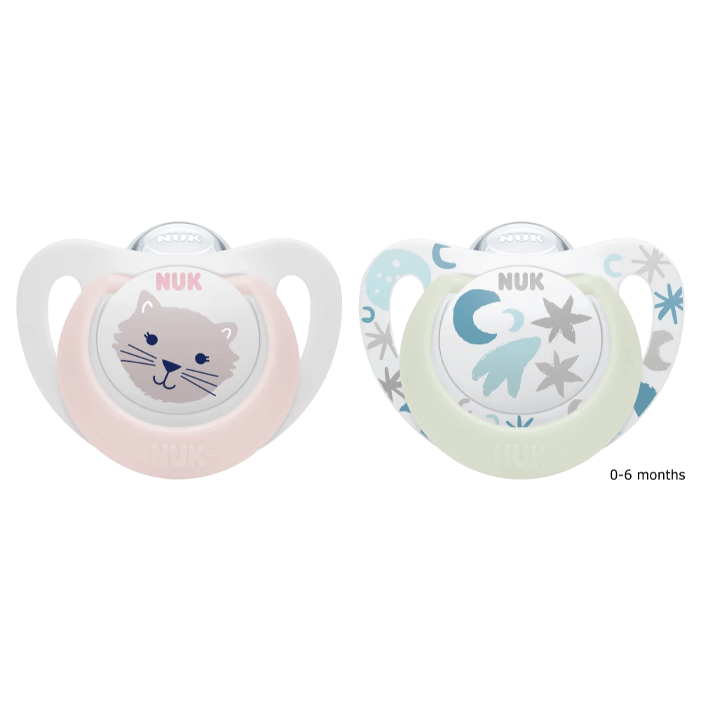 NUK Star Day & Night Silicone Soother - 2Pk - 0-36 Months - KiwiBargain