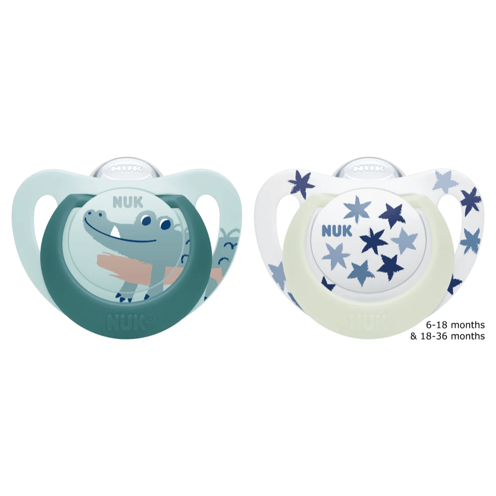 NUK Star Day & Night Silicone Soother - 2Pk - 0-36 Months - KiwiBargain