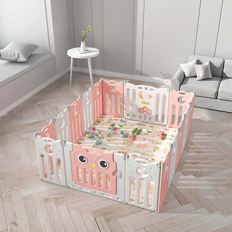 Baby Playpen with Owl design & Game Panel - 16pcs - KiwiBargain