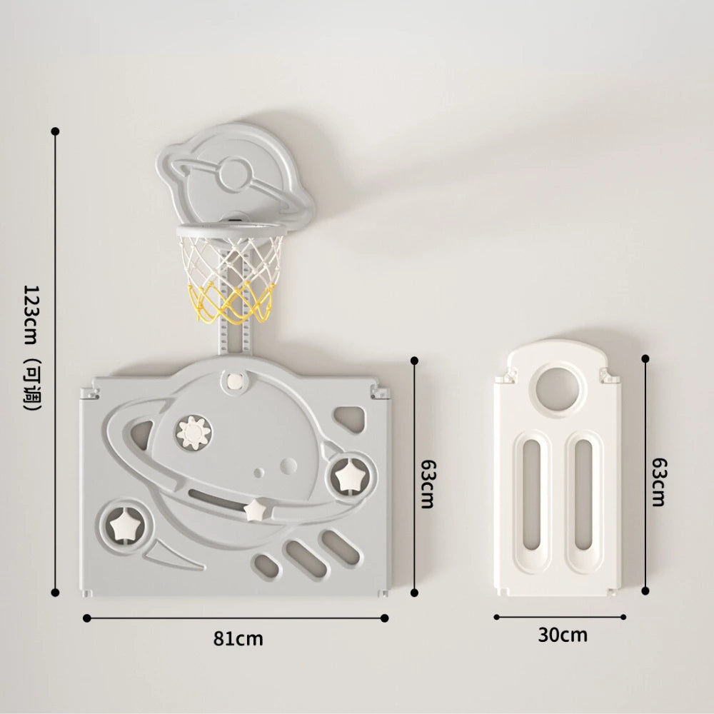 Astronaut & Saturn-Themed Kids Playpen with Basketball Stand 16+2