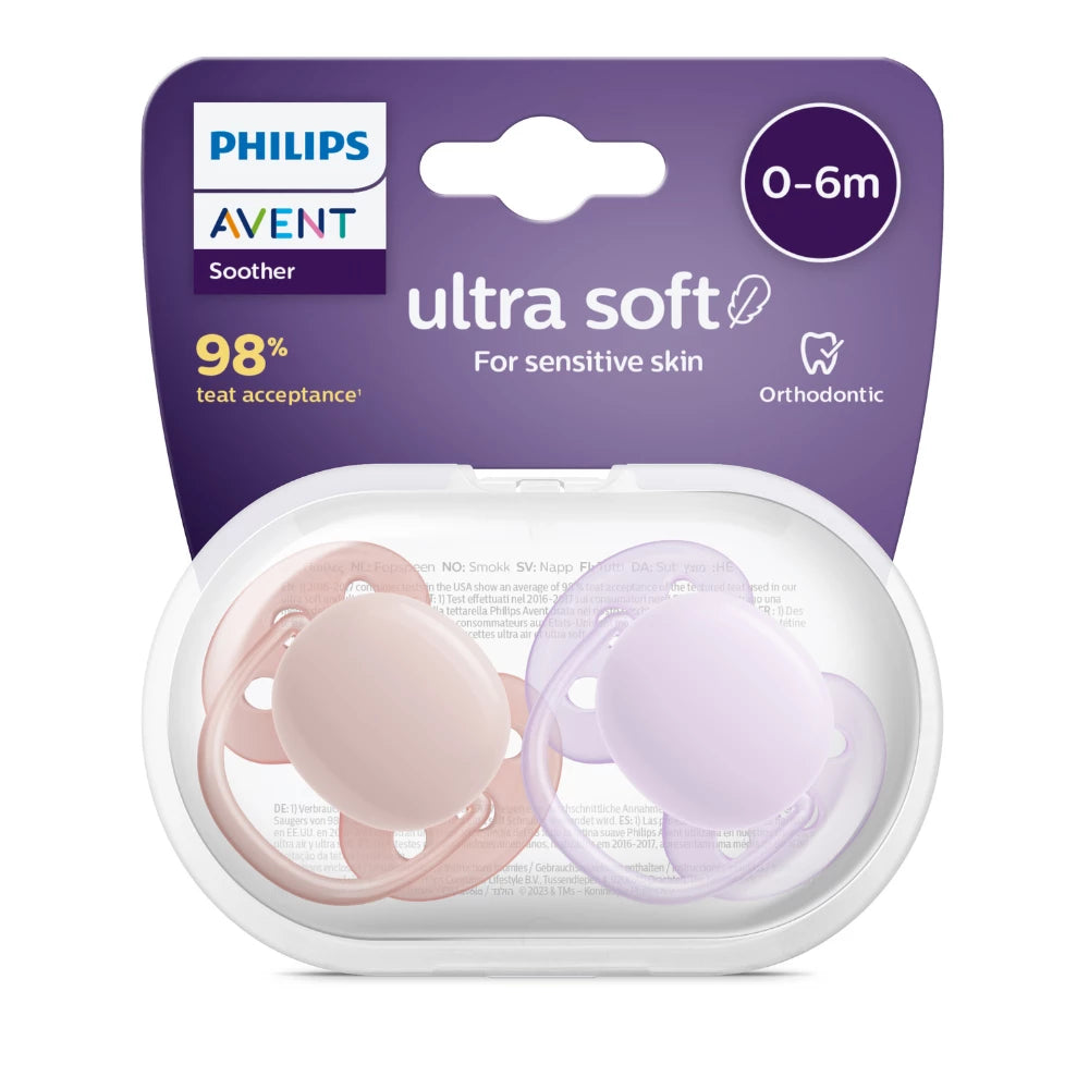 Avent Soother Ultra Soft Plain 0-6m 2pk-kiwibargain.co.nz