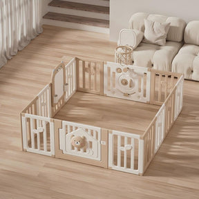 Bear Enclosure Kids Playpen With Basketball Hoop & Drawing Board 14pcs