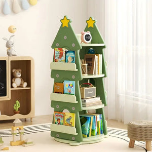 Christmas Tree Rotating Kids Bookshelf with Six Storage Panels