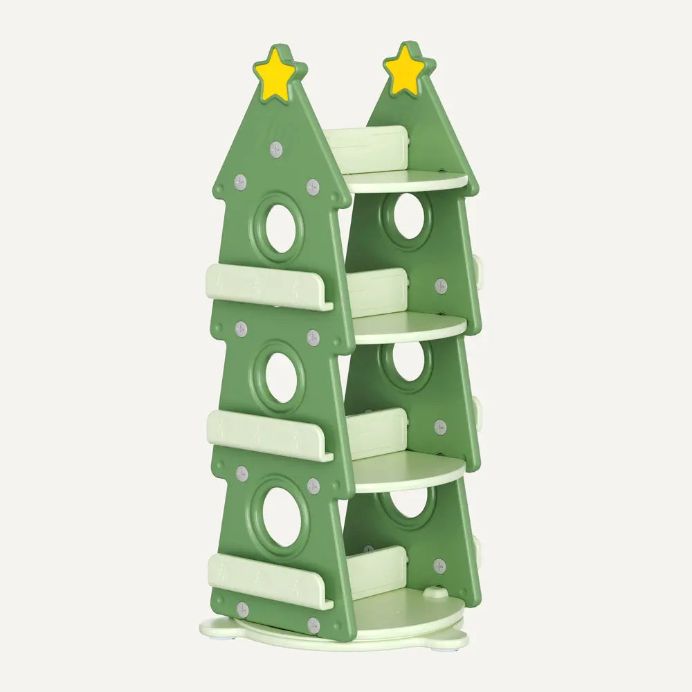 Christmas Tree Rotating Kids Bookshelf with Six Storage Panels