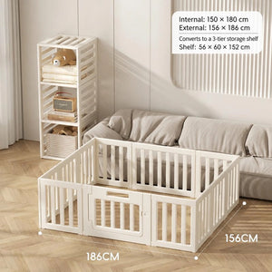 Convertible Three Tier Kids Storage Shelf and Playpen – 150 or 180