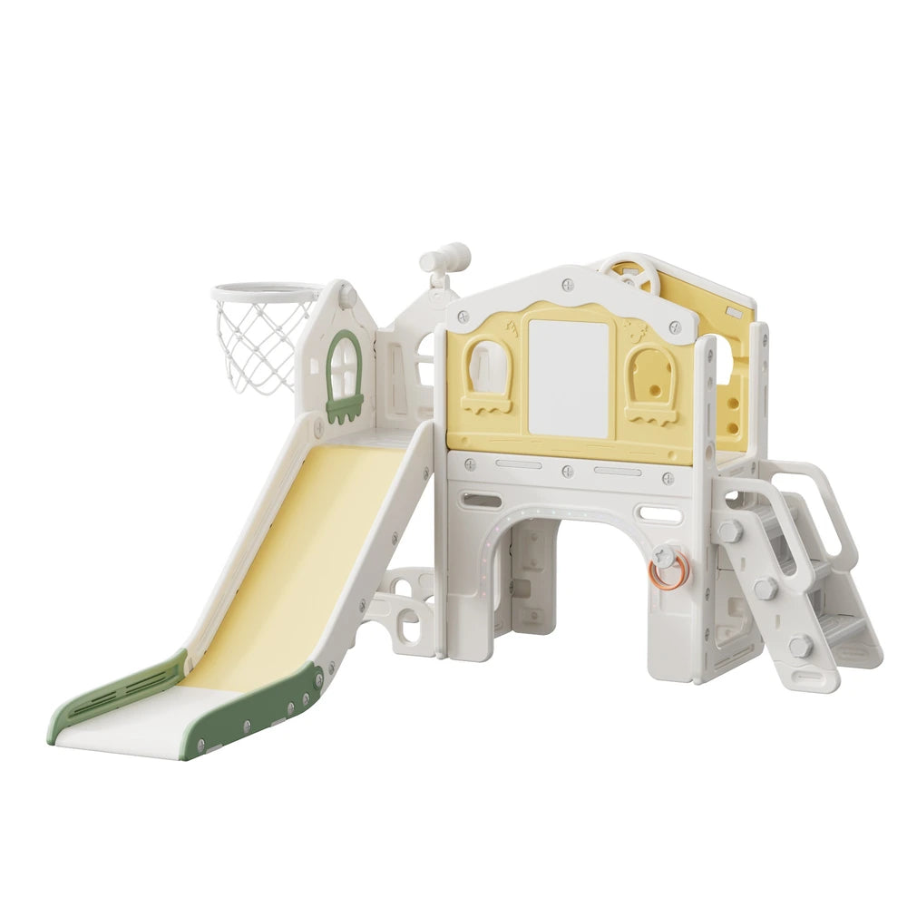 Kids House Slide Activity Playset with Basketball Hoop and Telescope