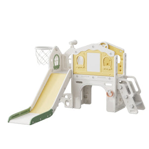 Kids House Slide Activity Playset with Basketball Hoop and Telescope