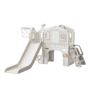 Kids House Slide Activity Playset with Basketball Hoop and Telescope