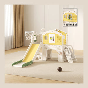 Kids House Slide Activity Playset with Basketball Hoop and Telescope