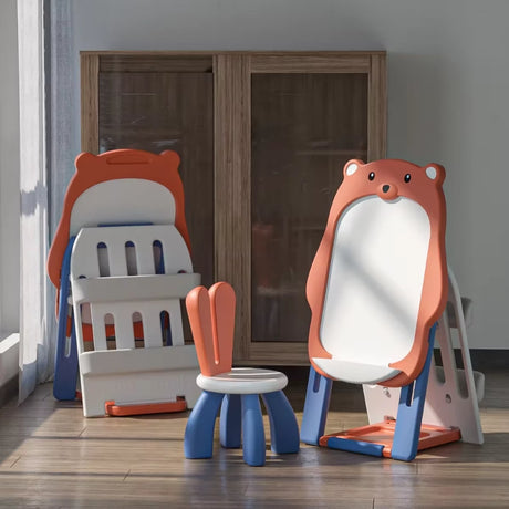 Kids Magnetic Drawing Board with Bookshelf and Chair