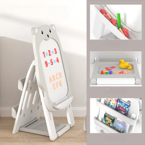 Kids Magnetic Drawing Board with Bookshelf and Chair