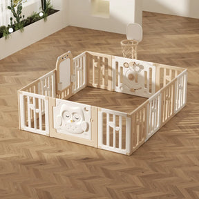 Kids Playpen New Owl Design with Basketball Hoop & Drawing Board-kiwibargain.co.nz