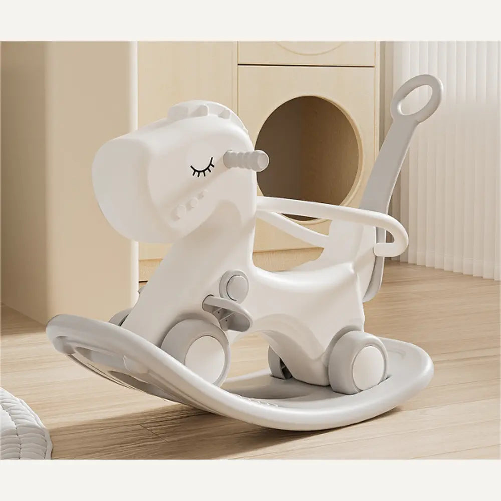 Kids Rocking Horse with Push Handle and Guardrail