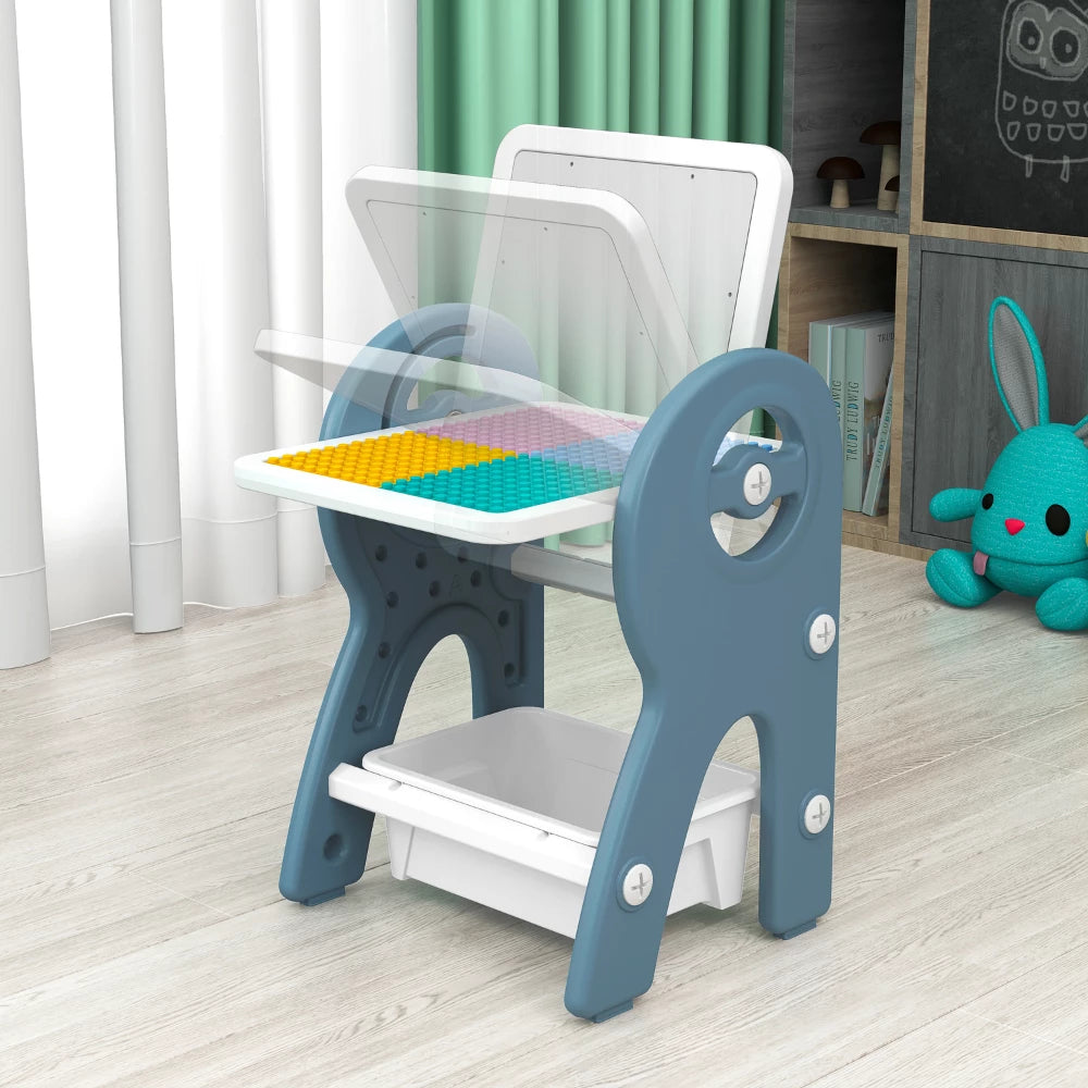 Kids Whiteboard and Lego Block Table with Chair