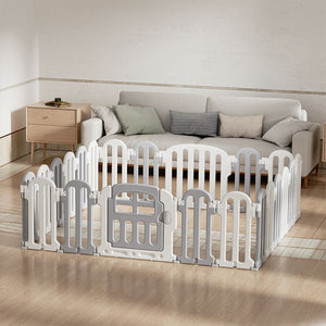 Modular Baby Playpen with Safety Gate & Lock, Grey & White