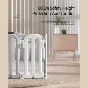 Modular Baby Playpen with Safety Gate & Lock, Grey & White