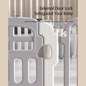Modular Baby Playpen with Safety Gate & Lock, Grey & White