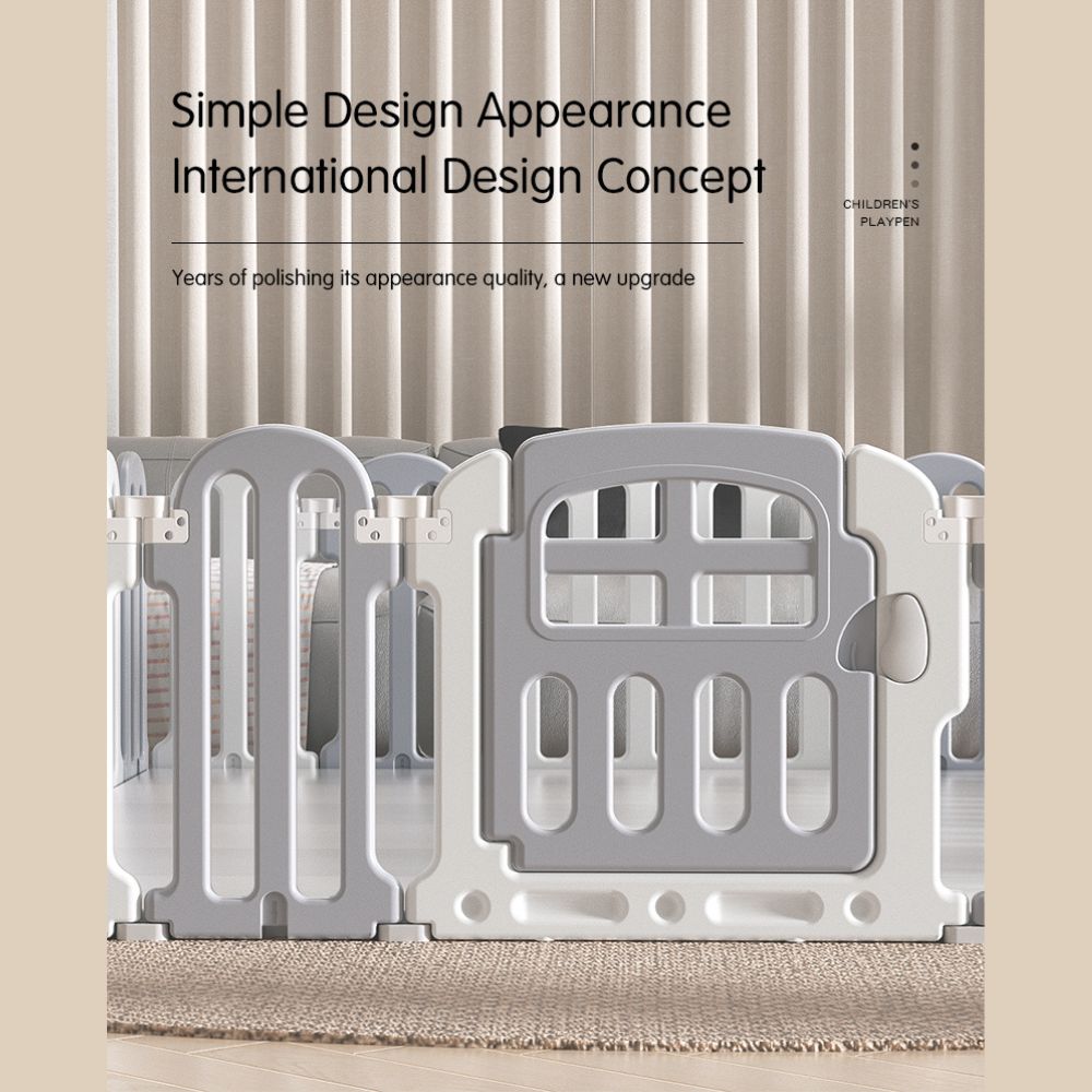 Modular Baby Playpen with Safety Gate & Lock, Grey & White