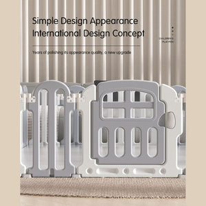 Modular Baby Playpen with Safety Gate & Lock, Grey & White