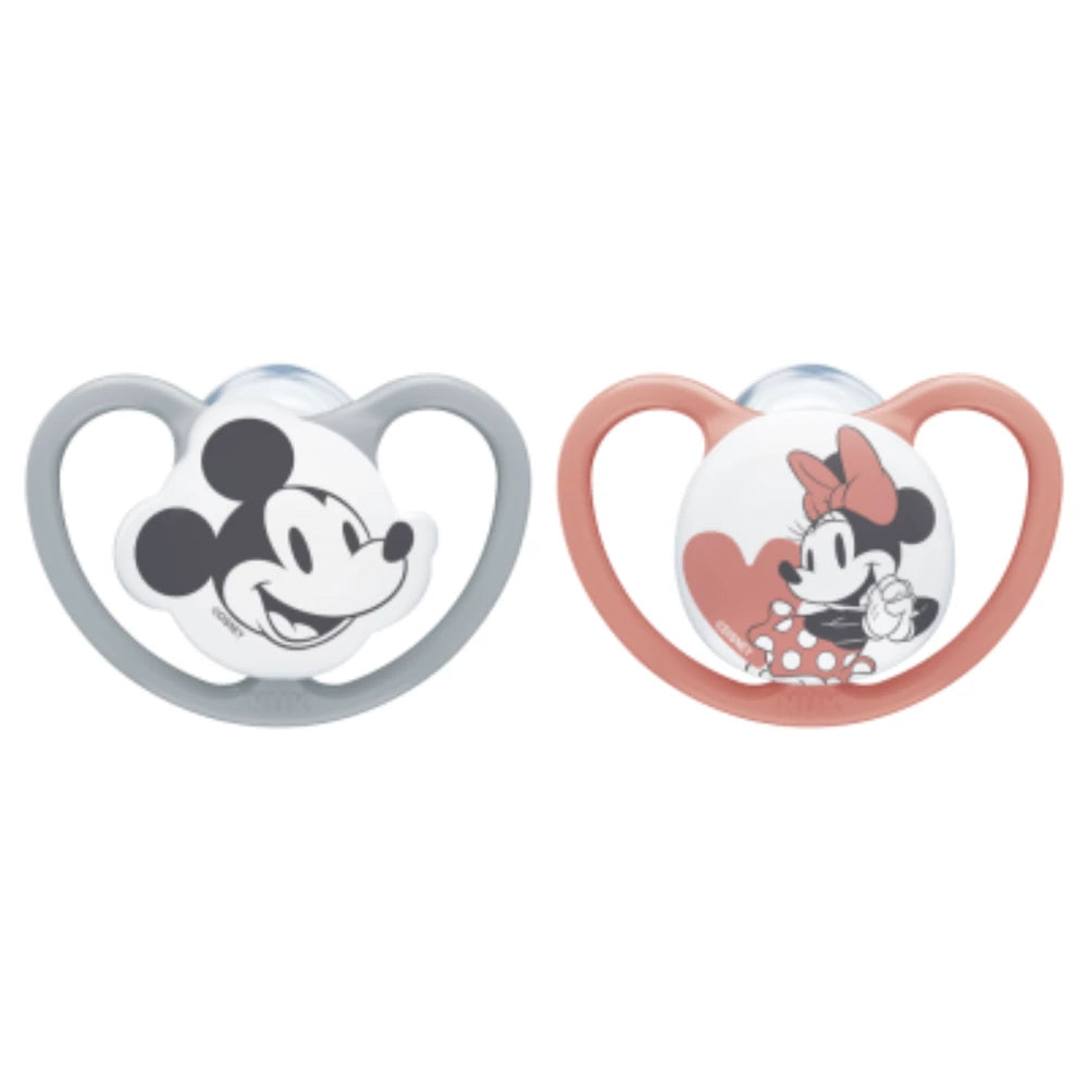 NUK Mickey Mouse Silicone Soother 6 - 18 Months 2 Pack Assorted
